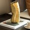 9-Inch Tall Ceramic Bent Melted Modern Style Sculpture Table Centerpiece Flower Vase, a Unique and Decorative Vase in an Elegant Gold Finish, Perfect for Adding Sophistication to Home or Office Décor, Ideal for Showcasing Fresh or Dried Flowers with